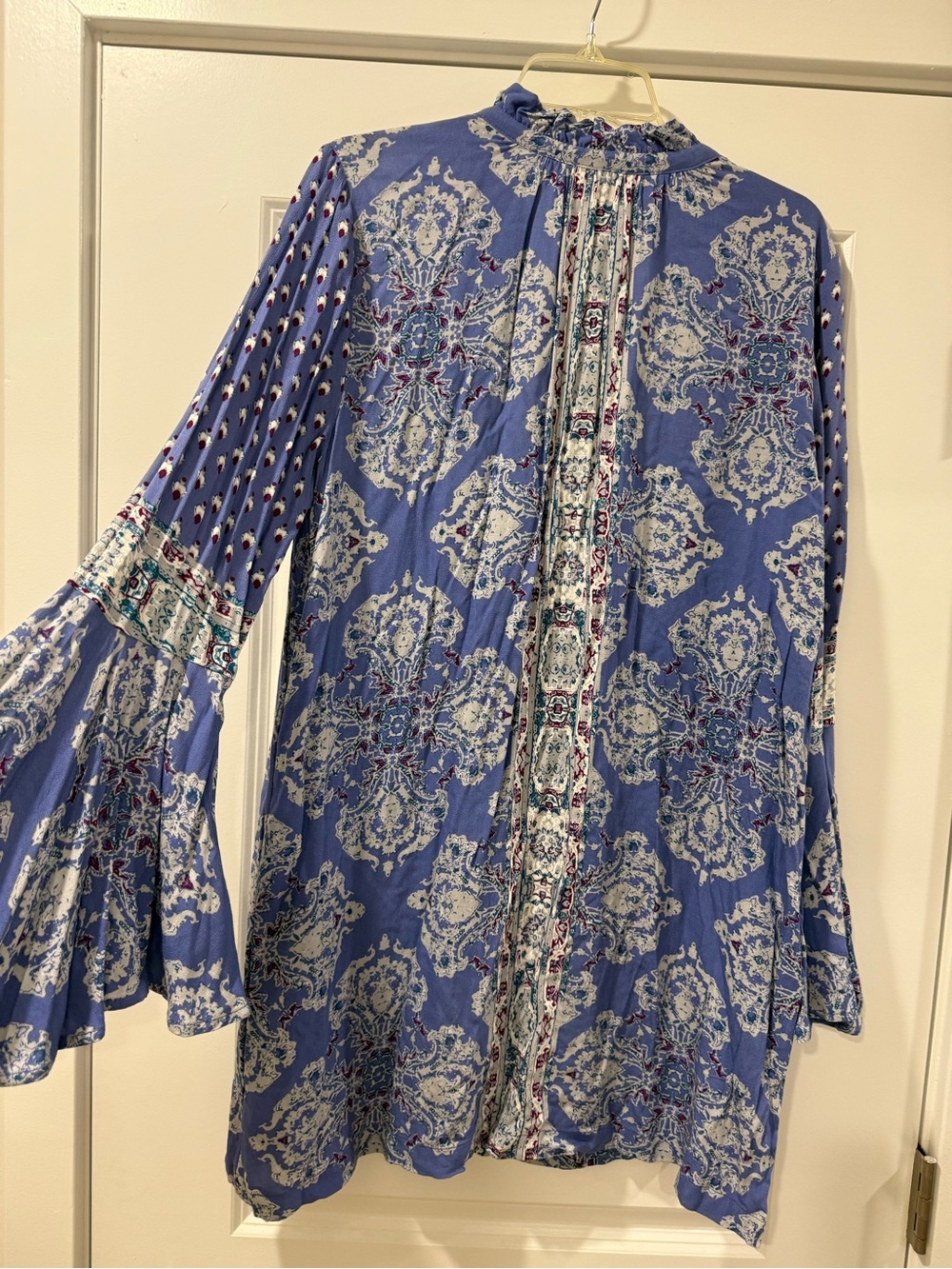 Blue Patterned Boho Tunic top with Flared Sleeves